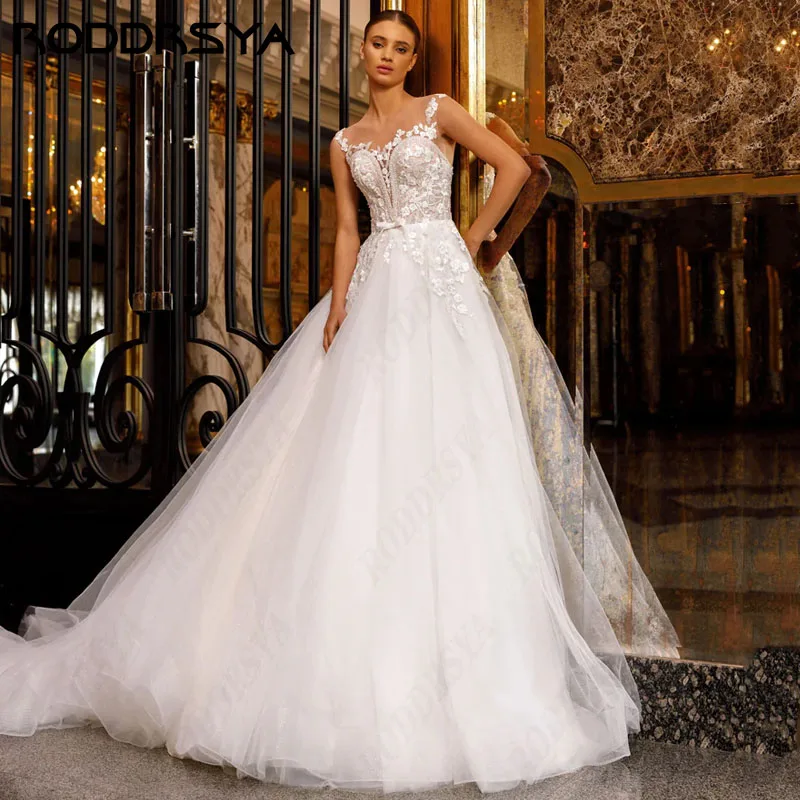 RODDRSYA-Robes de mariée princesse en dentelle, magnifique robe de mariée A-ligne, perles de luxe, bouton au dos, 2024 Robes de mariée princesse en dentelle, magnifique robe de mariée A-ligne, perles de luxe, bouton au