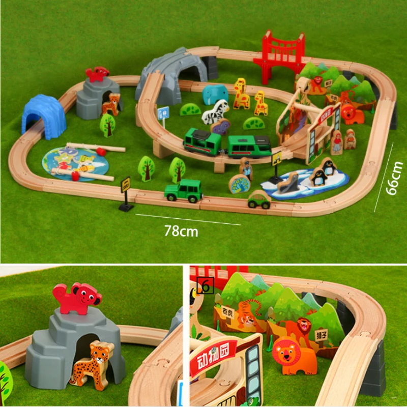 Conjunto de tren de madera para el Zoo, juguete educativo Compatible con vías y coches eléctricos, 82 piezas, Pd42