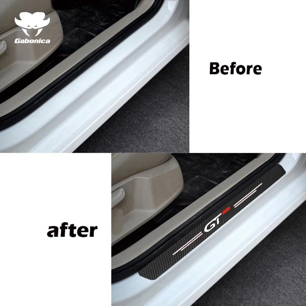 New 4pcs Carbon fiber Car Door Sill Sticker For Peugeot GT 106 107 108 205 206 207 208 306 307 308 407 508 2008 3008 Accessories