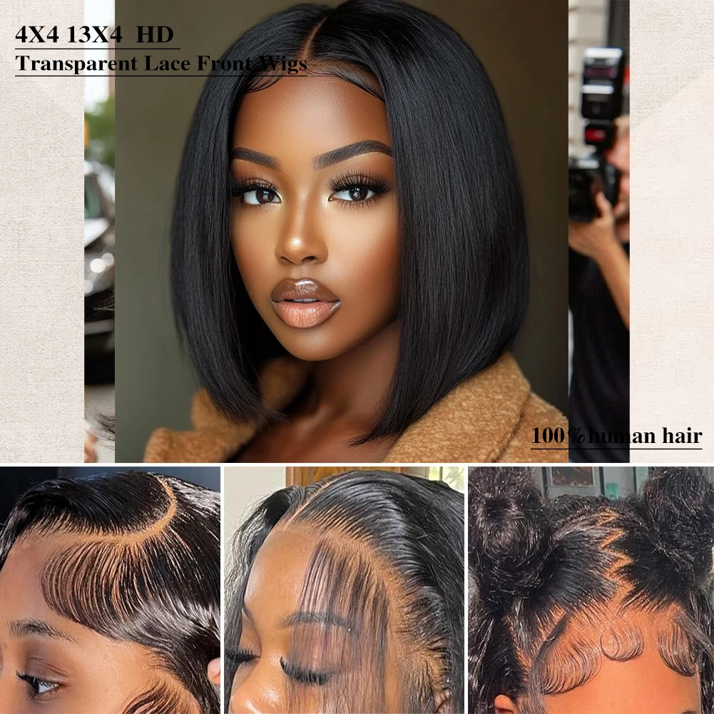 13X4 Bob Human Hair Lace Front Wigs Pre Plucked with Baby Hair 180% Density Short Bob Wigs for Women Straight Bob Frontal Wigs