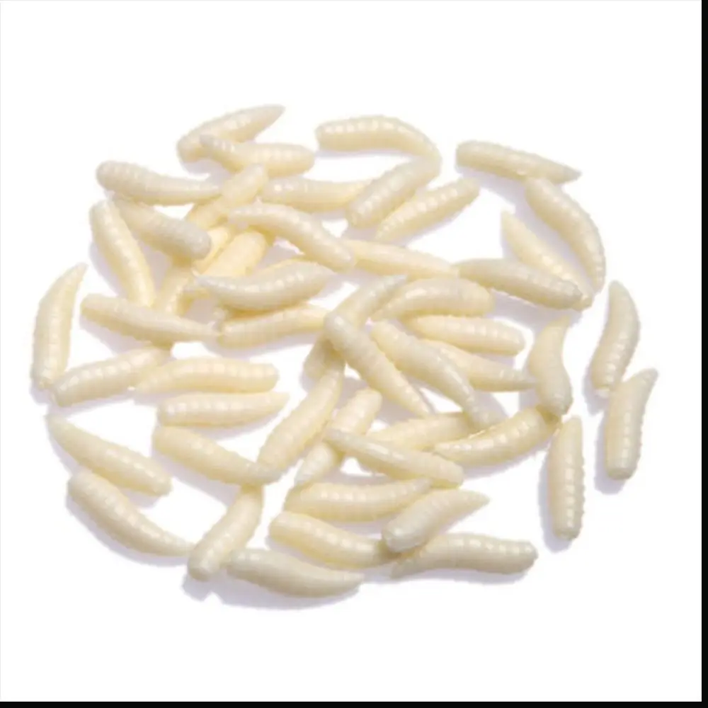 50Pcs 1.6cm PVC Maggot Grub Soft Baits Worms Ivory Fishing Lure