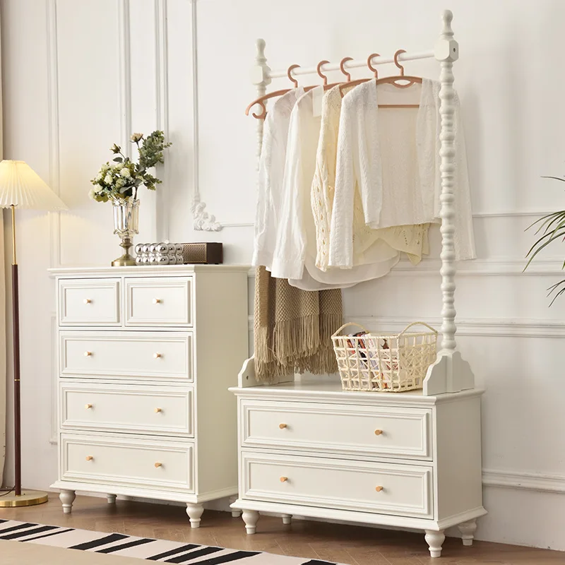 Solid wood hanger white bedroom clothes coat rack bedside table integrated
