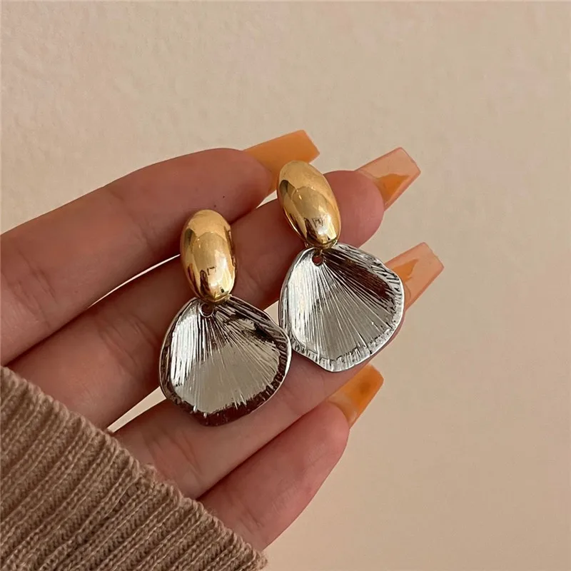 Geometric Metal Shell Gold/Silver Color Splice Pendant Earrings For Women Vintage Personality Earrings Party Jewelry