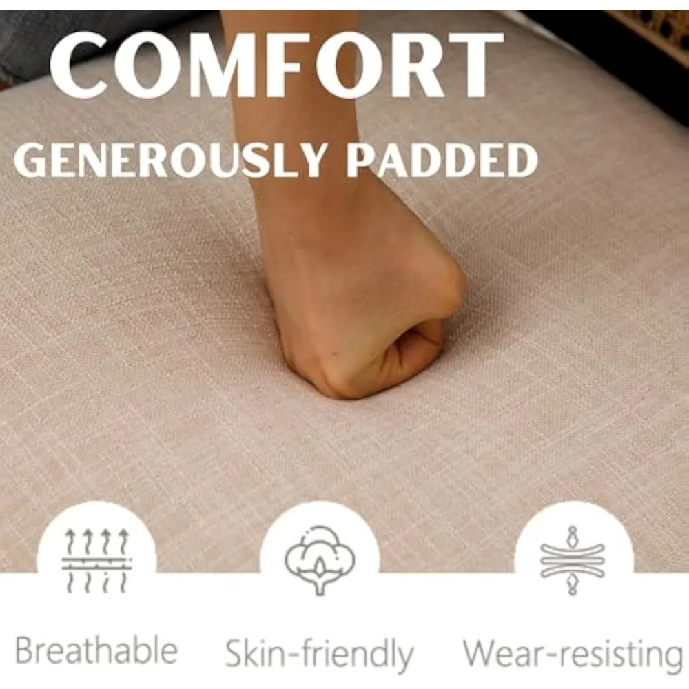 26.5 Rattan Bar Stools Set of 2 Modern Linen Fabric Upholstered Counter Height Bar Stools, Kitchen Island Barstools with Rattan