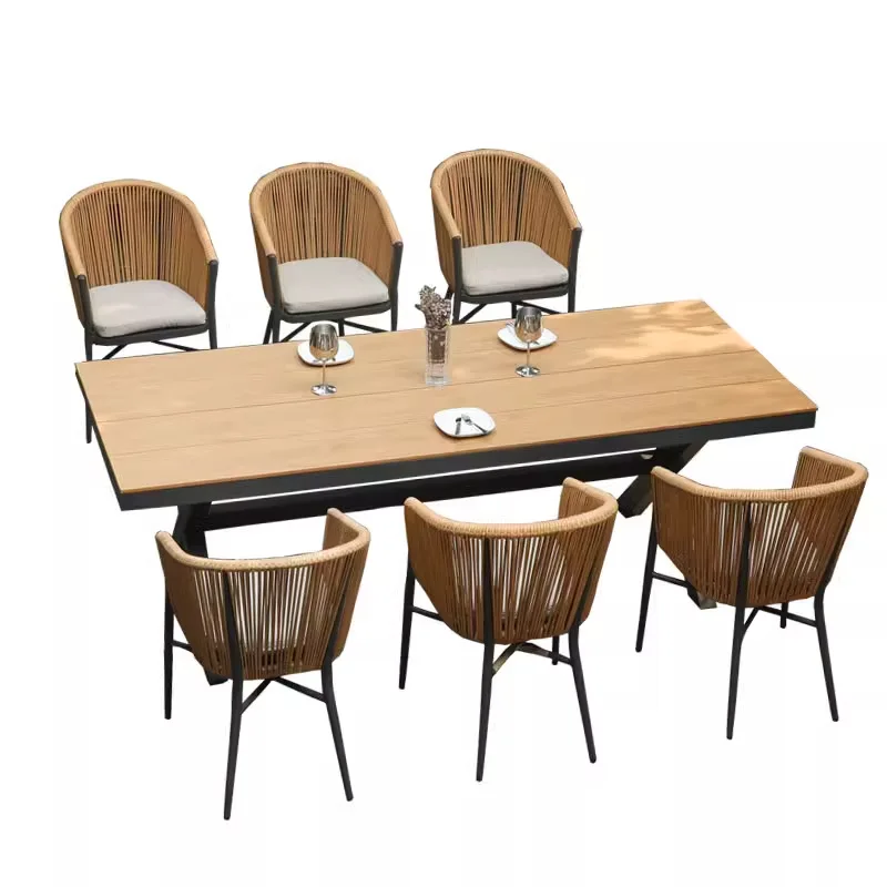 

Outdoor courtyard tables and chairs plastic wood Nordic villa yard outdoor open-air garden balcony leisure terrace combination