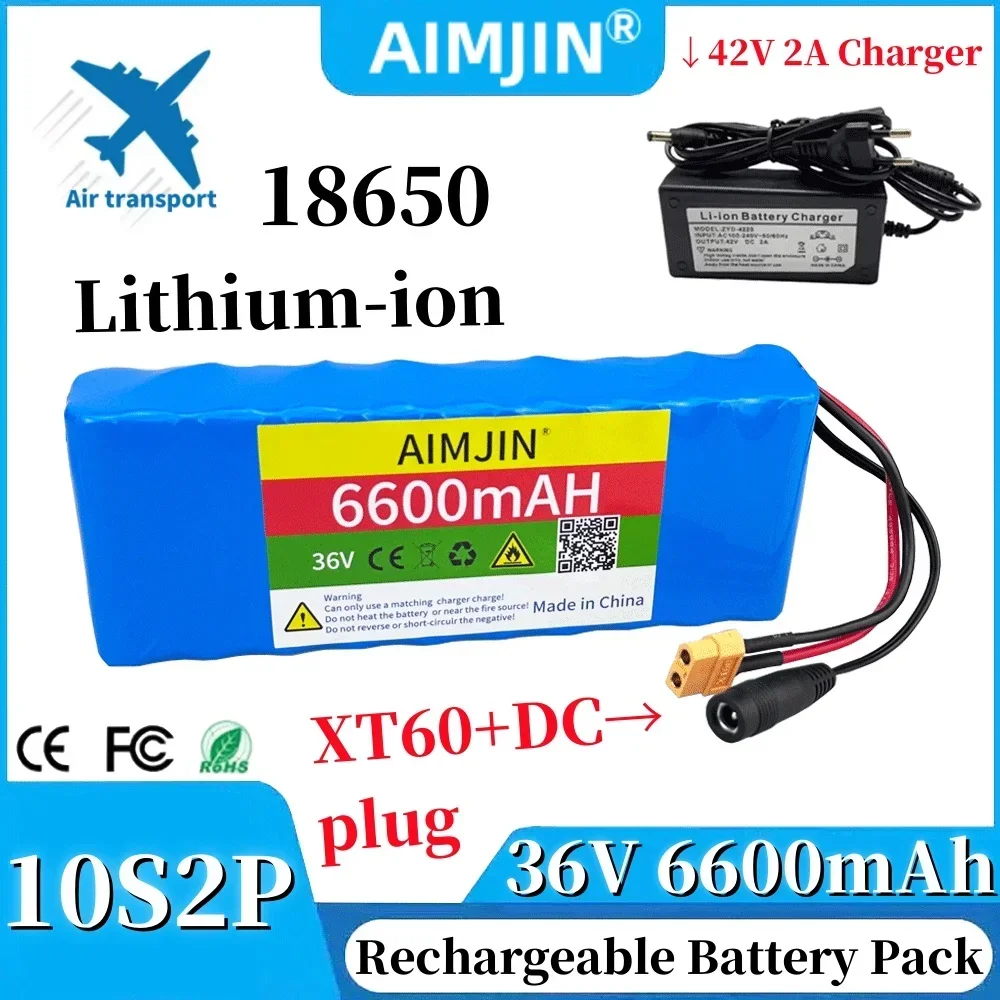 

10S2P 36V 6600mAh Lithium Rechargeable Battery Pack for Double Wheel Balance Vehicle Balance Car Parts With charger