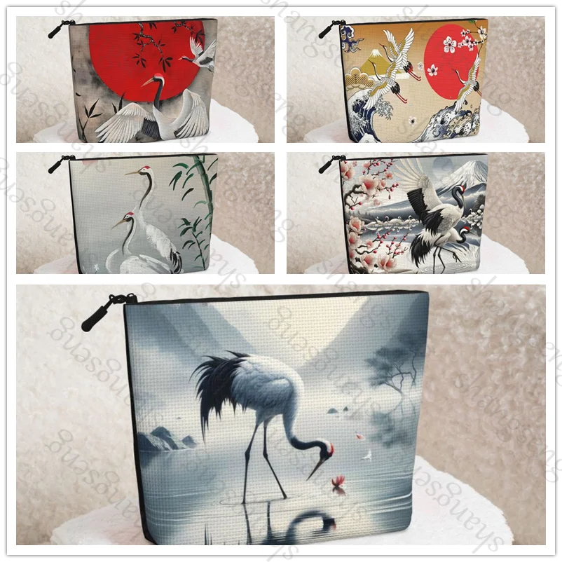 

Japanese Ukiyo-e design crane Makeup Organizer Toiletry bag Storage Pouch Lady Box, Cosmetic Bag, Organizer Bag For Travel Zip