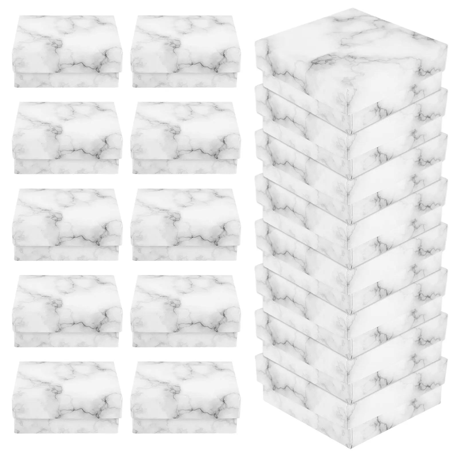 24Pcs Square Marble Pattern Jewelry Box Wedding Party Favor Container Candy Chocolate Trinket Storage Case Paper Cardboard