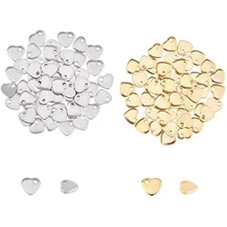 About 100pcs 2 Colors Flat Heart Charm Tiny Love Pendant Stainless Steel Charm Hypoallergenic Metal Charm 1mm Small Hole
