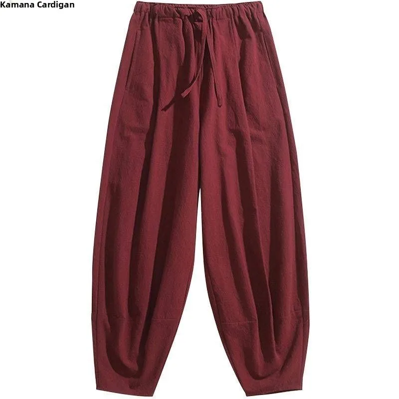 

Хлопковые и льняные широкие брюки Tai Chi, длинные брюки для занятий боевыми искусствами, свободные брюки-фонарики, мужские повседневные брюки