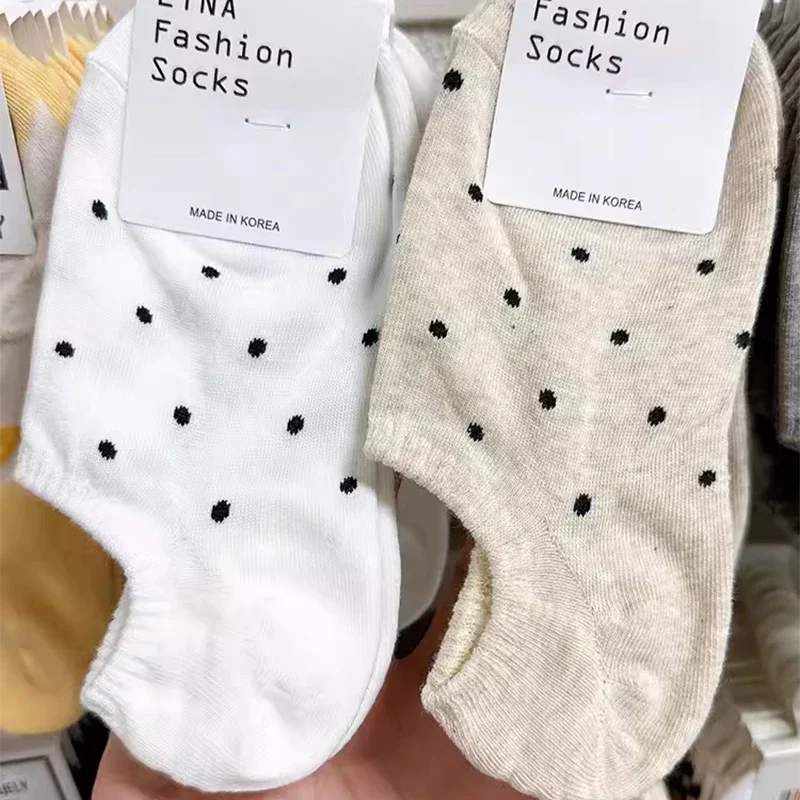 4pairs Polka Dot Pattern Invisible Boat Socks Summer New High Quality Cotton Soft Thin Sock Ladies Socks Women's Cute Socks