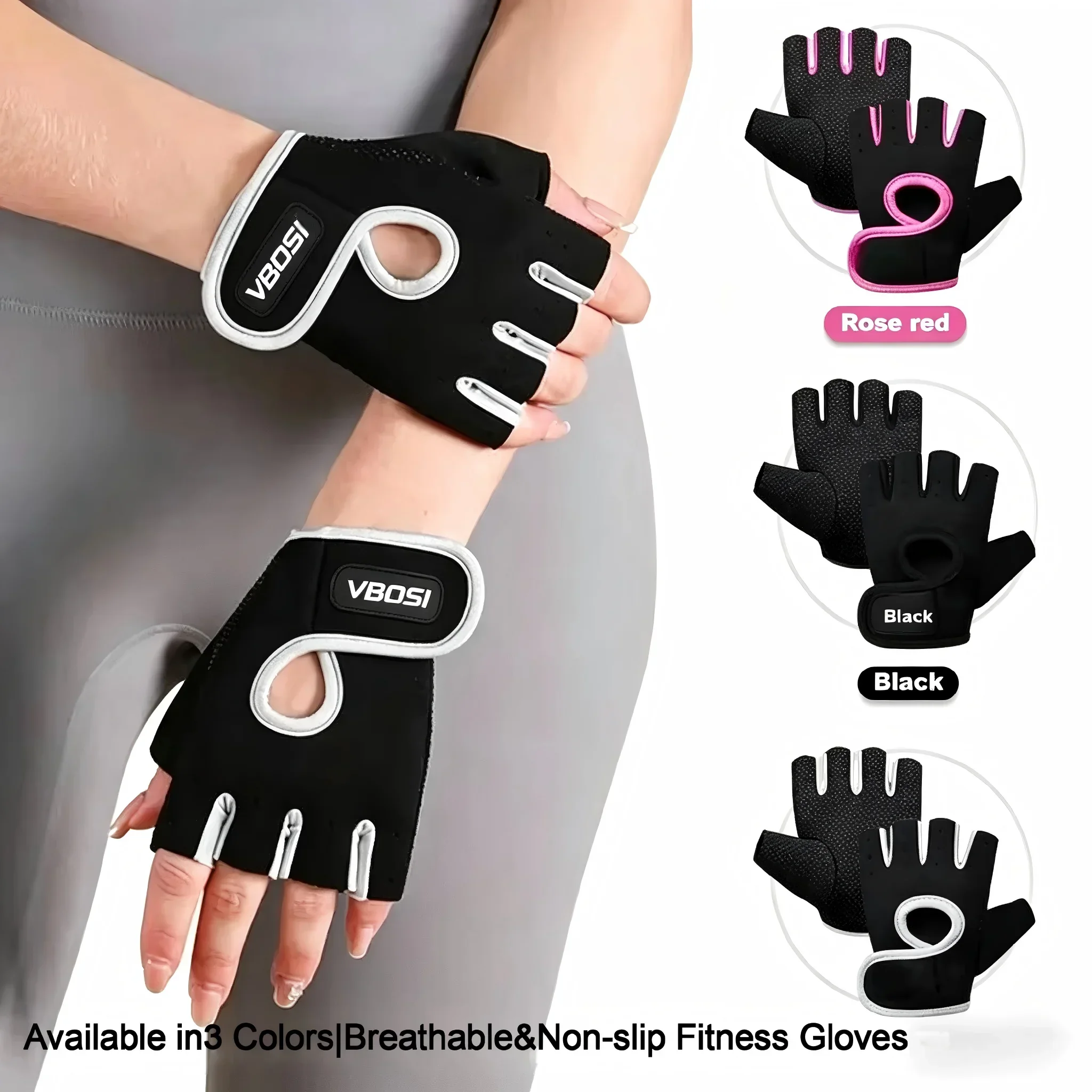 VBOSI Women Fitness Gloves Breathable Non-Slip Half Finger Gym Gloves for Weightlifting Cycling Training Workout