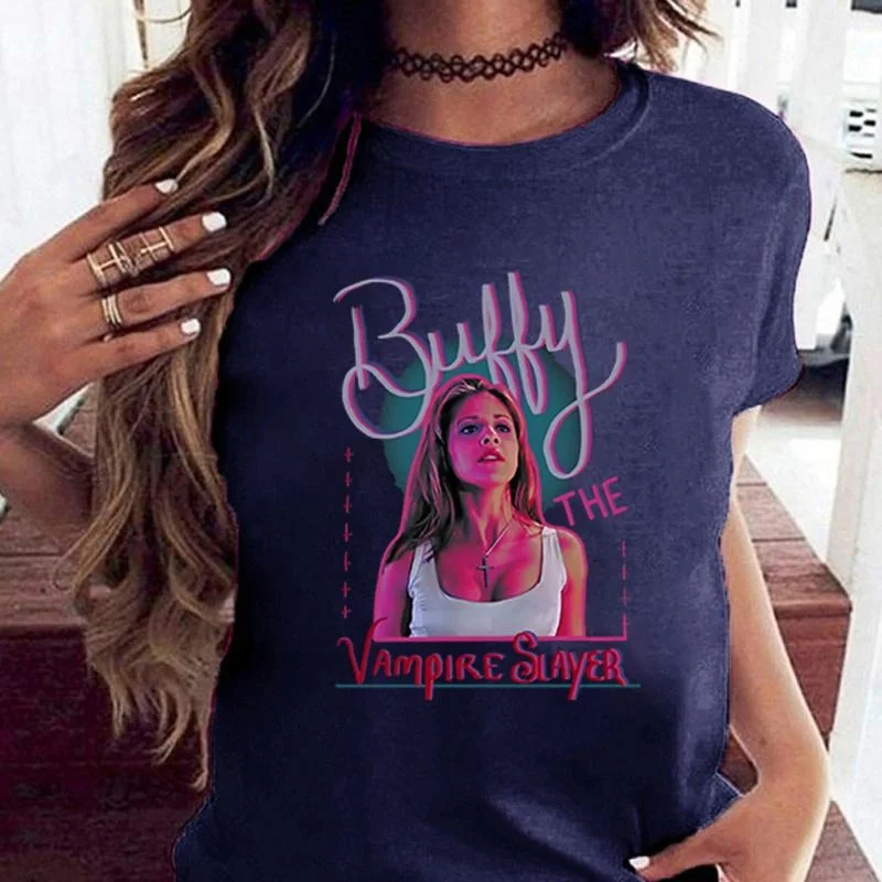 Vampire Graphic T Shirt Women Fashion Shirt Summer Casual Cozy Short Sleeve Tee Buffy Shirt Tops