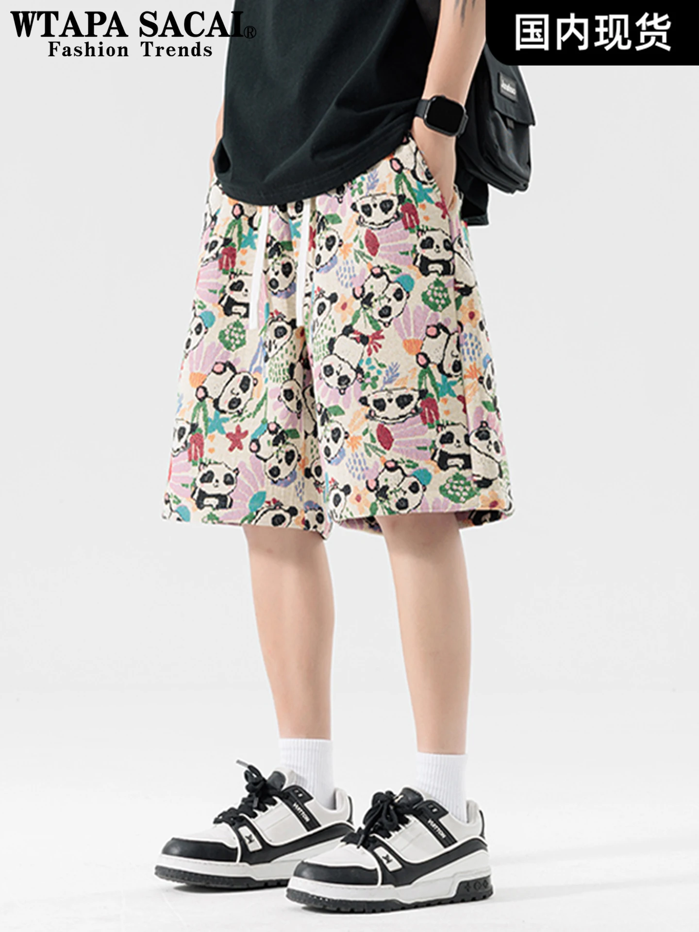 

WTAPS SACAI Men's Summer Lightweight Loose Fit Five Inch orts Embroidered Casual Spor Straight Leg Pants