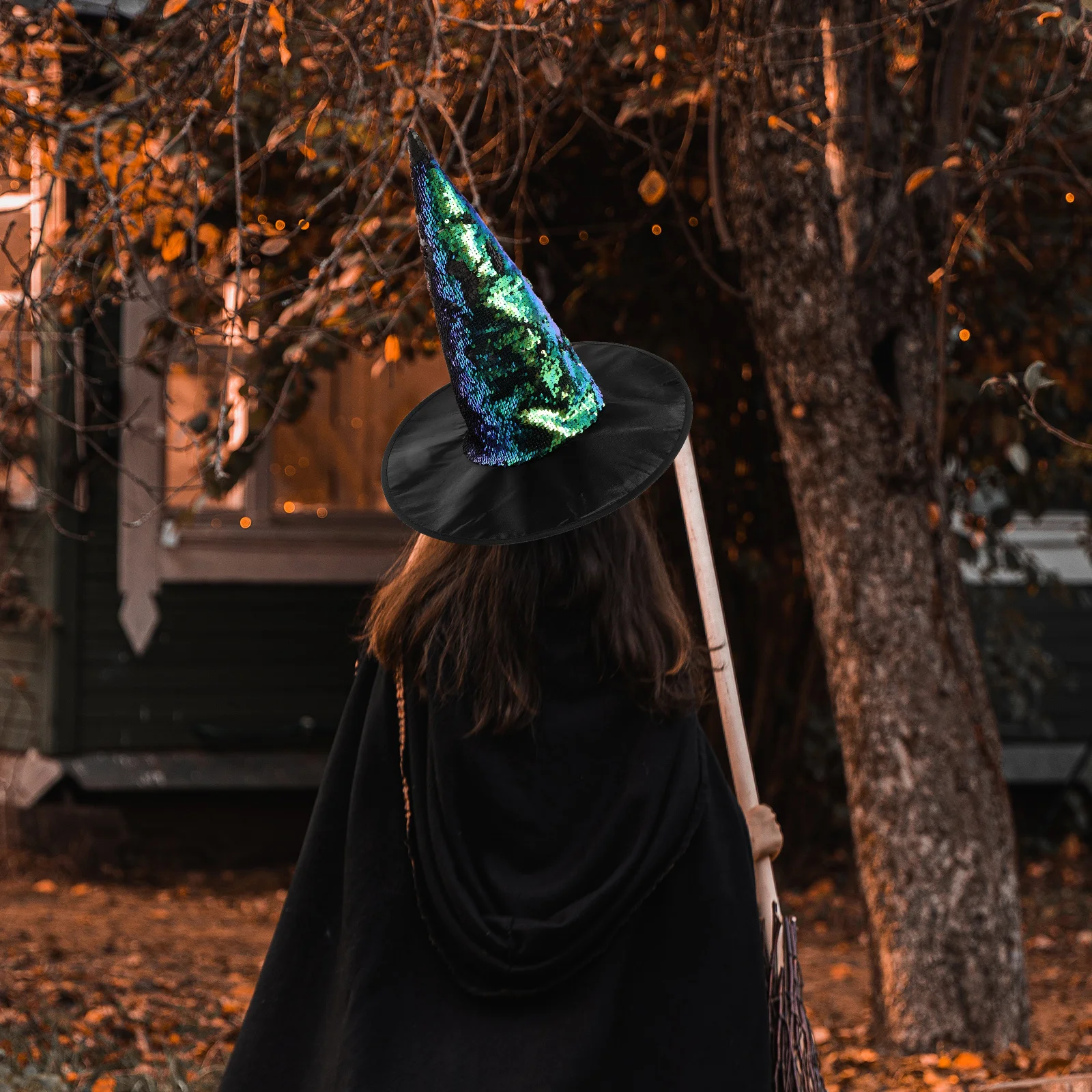 Kapelusz czarownicy na Halloween z cekinami i brokatem, kostium na imprezę cosplay, wygodny, trwały, uniwersalny, dla kobiet i dziewcząt, przebranie na maskaradę.