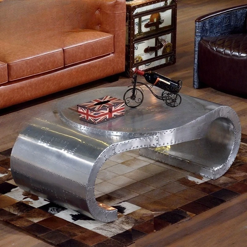 

Aluminum rivet watch shape personalized metal coffee table LOFT industrial style bar coffee shop coffee table