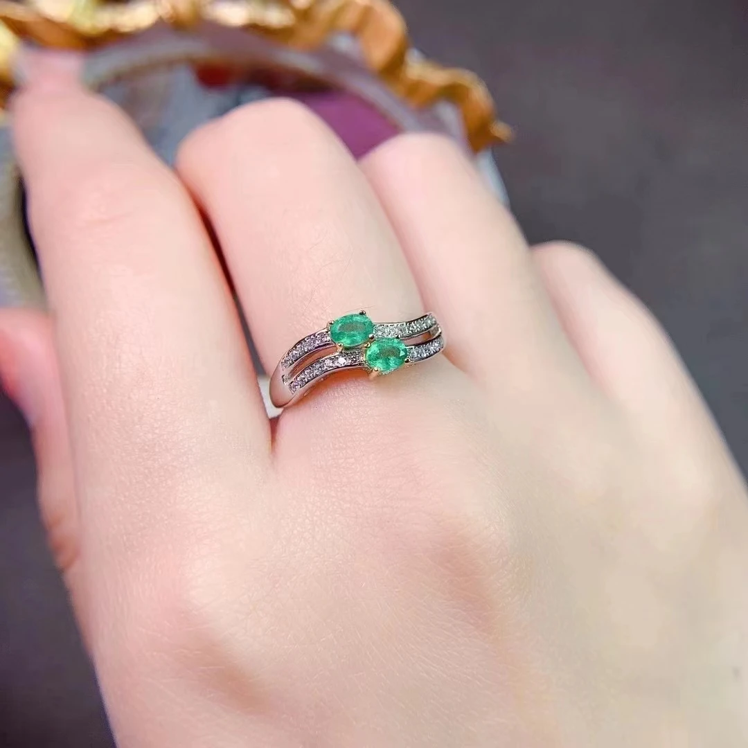 

Total 0.2ct Colombia Emerald Ring 3mm*4mm Natural Emerald 925 Silver Ring for Daily Wear 3 Layers Gold Plated Gemstone Jewelry