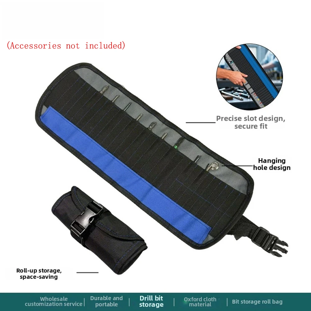 37 Pocket Drill Bit Storage Roll Bag 600D Oxford Fabric Portable Tool Organizer Case With D-Ring Hook For Screwdriver Bits