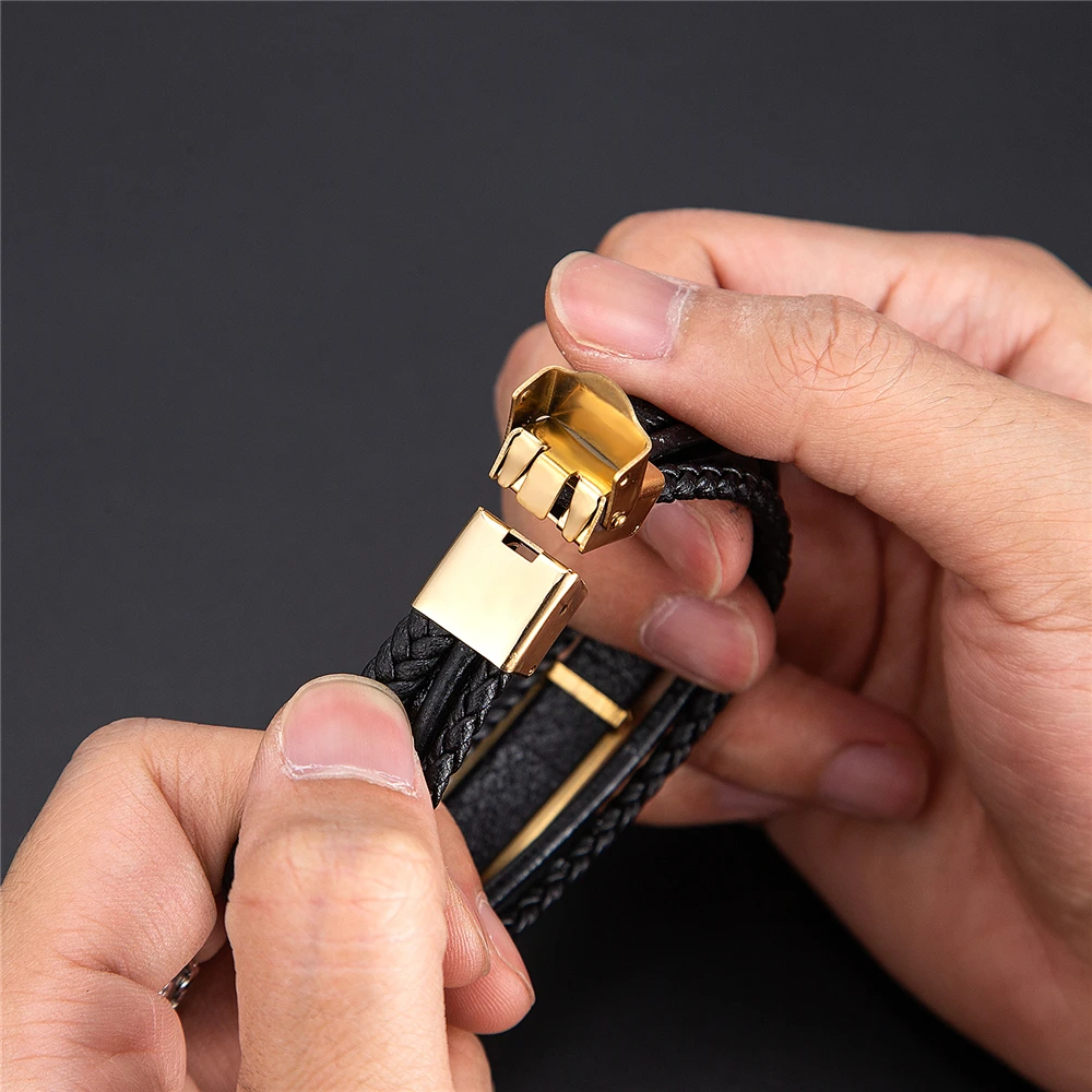 New Fashion Stainless Steel Charm Black Men\'s Bracelet Punk Rock Braid Multi-layer Bracelet Ladies Jewelry Accessories Wholesale