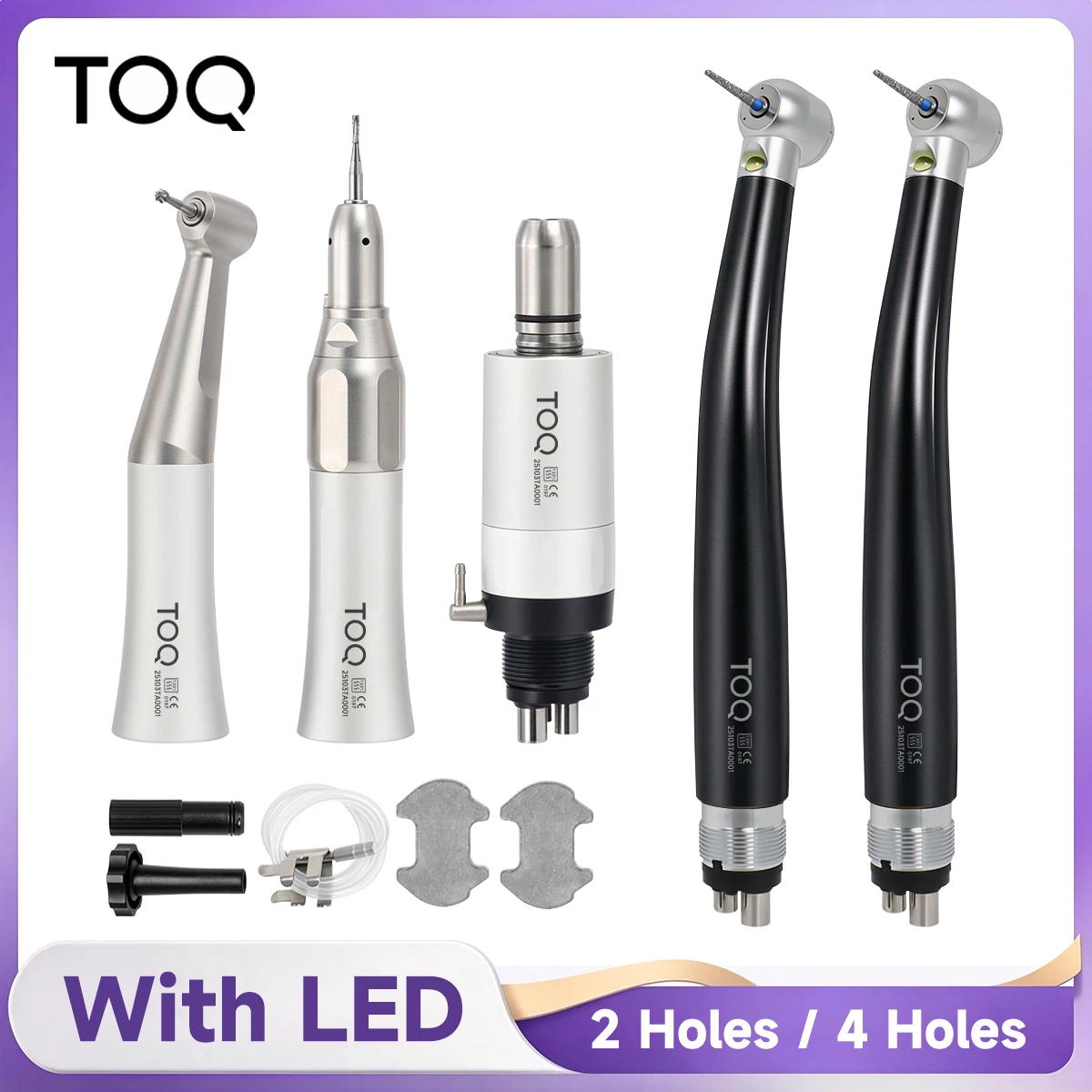 Kit de pièces à main dentaires LED haute et basse vitesse TOQ officiel, turbine à air droite et à angle contrôlé, 2/4 trous M4 / B2, ensemble complet d'instruments dentaires