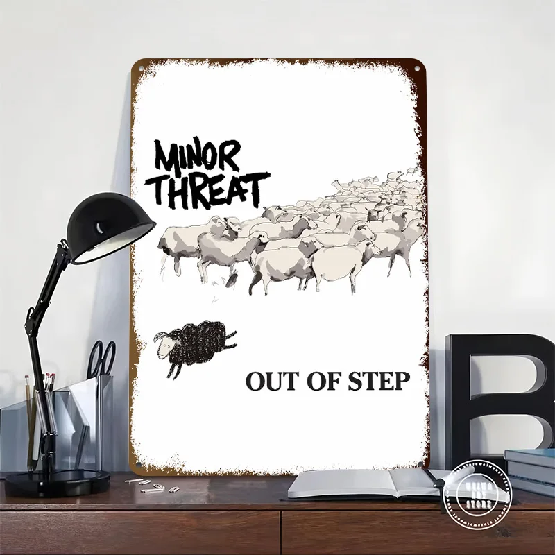 Minor Threat Out of Step Sheep Printed Poster Customized Wall Art Retro Vintage Metal Tin Signs for Home Decoration Gaming House