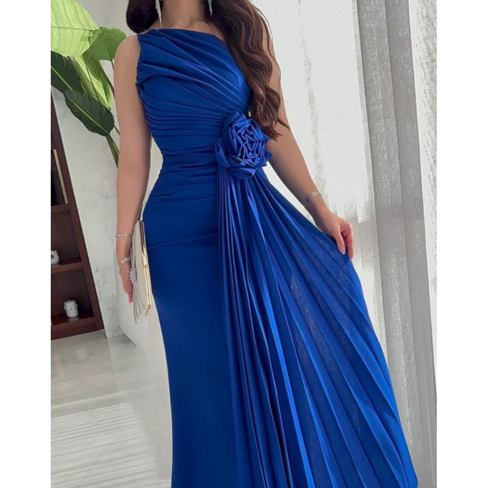 

Customized Elegant One Shoulder Evening Dresses Mermaid Flower Pleat Party Girl Prom Gowns New in Fashion Dress for Special Ocn