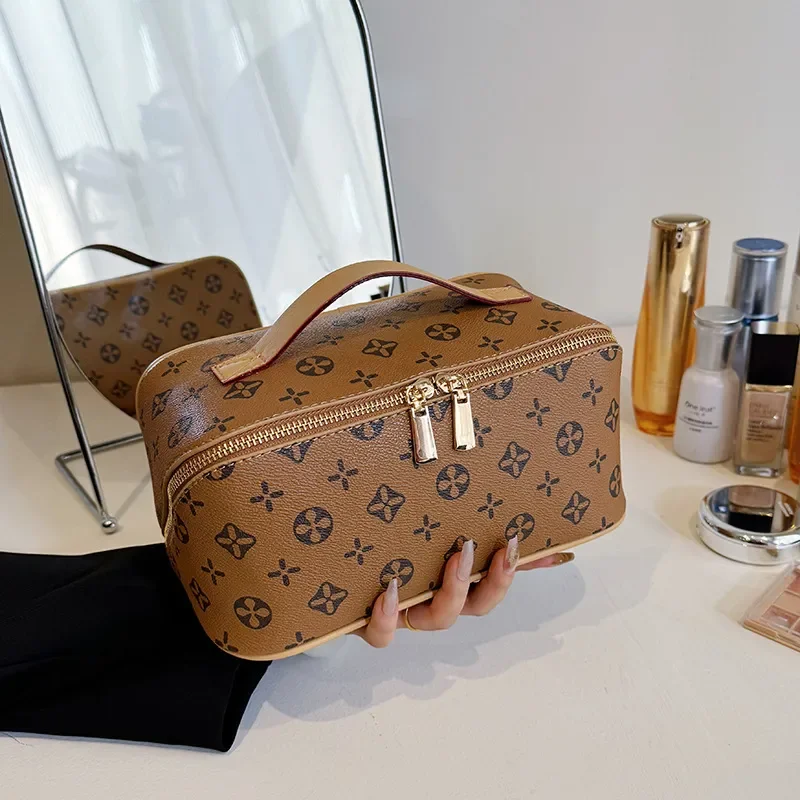 Bolsas de Cosméticos de Luxo para Mulheres, Organizador de Cosméticos Portátil de Grande Capacidade com Padrão Moderno - Bolsa de Viagem para Produtos de Higiene Pessoal