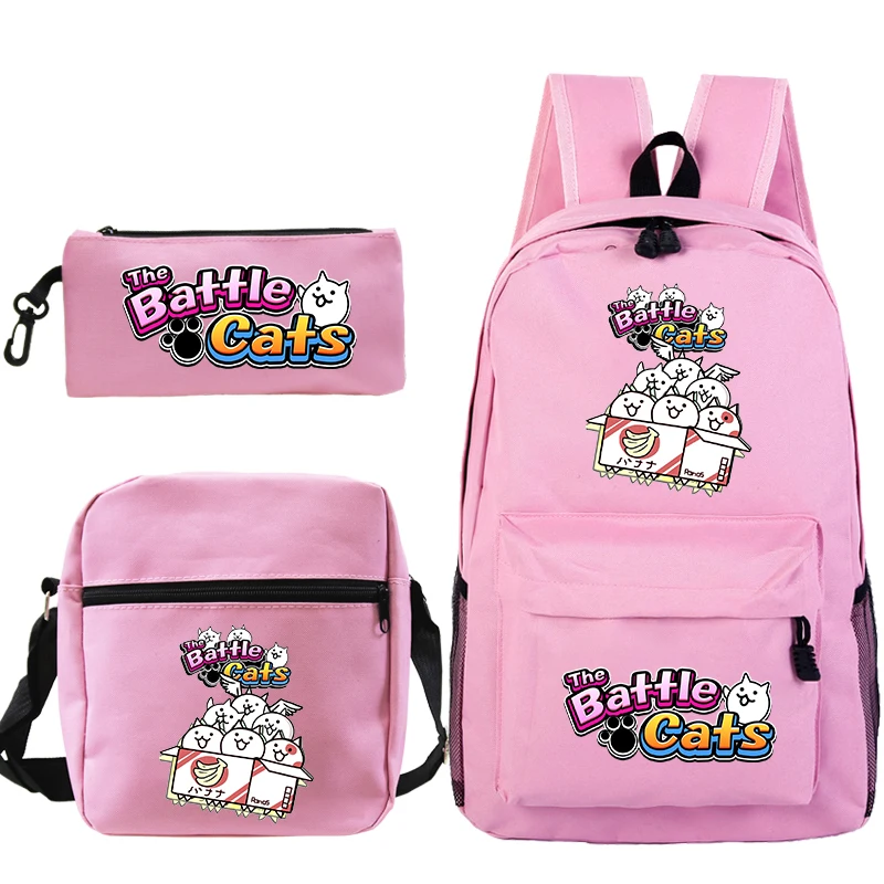 Cartoon Game The Battle Cats Backpack 3pcs Set Lightweight Schoolbag for Boys Girls Travel Bag Student Daily Casual Backpacks