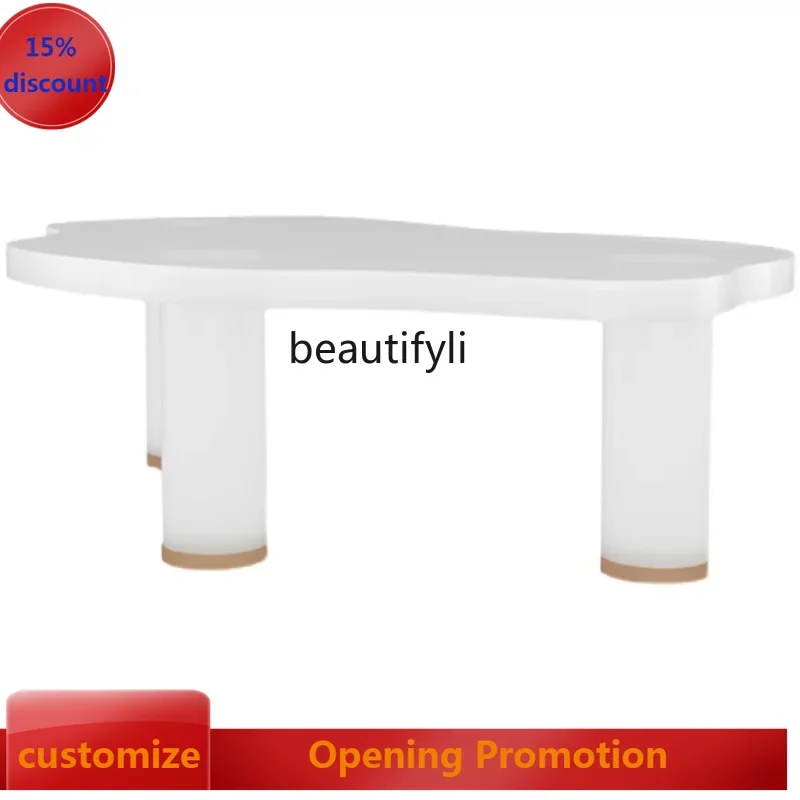 

Nordic Frosted Acrylic Shaped Coffee Table Simple Designer Tea Table Model Room White Retro Living Room Coffee Table G1218