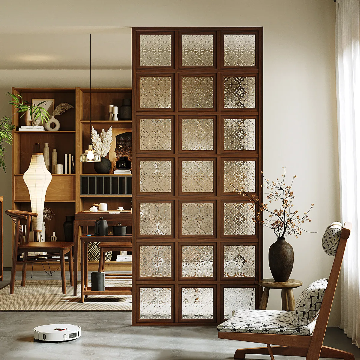 Designer recommends Begonia glass solid wood screen partition living room home home villa high-end