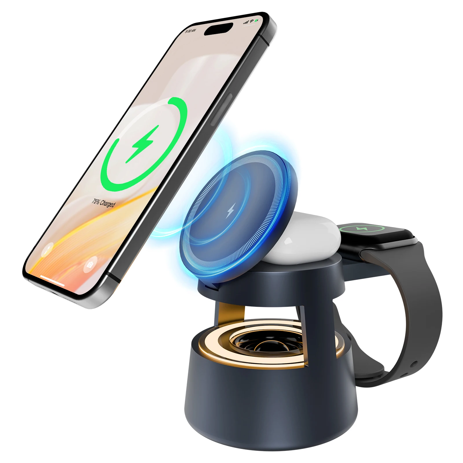 

5 In 1 Magnetic Wireless Charger Station Portable Fast Foldable Light for iPhone 16 15 14 13 12 Series, Apple Watch/AirPods Pro