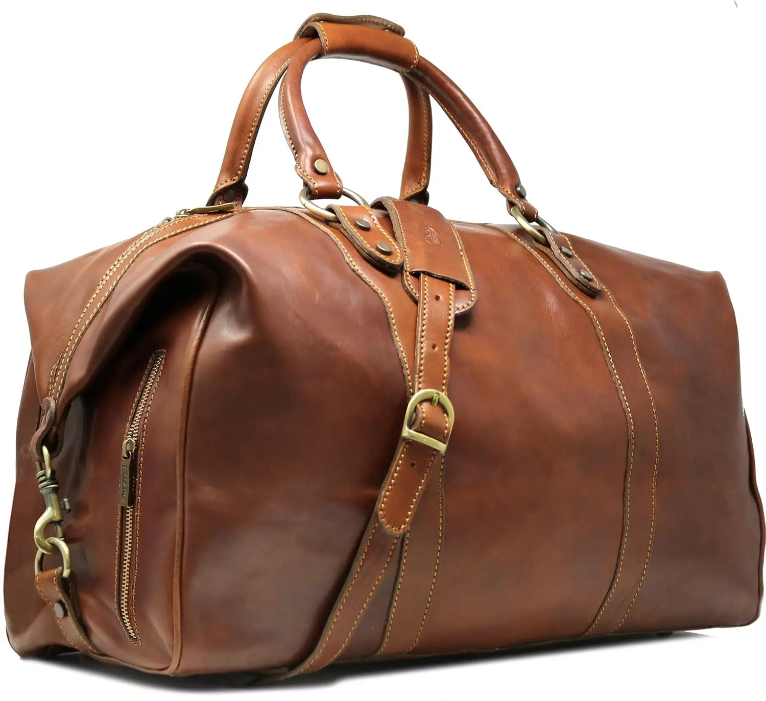 Weekender couro italiano Duffle Bag, Roma Travel Bag, Grande Brown, Grande