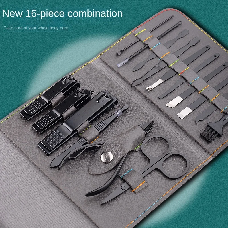 مجموعة ماكينة قص أظافر الشركة المصنعة مكونة من 16 قطعة من ماكينة قص الأظافر المصنوعة من الفولاذ المقاوم للصدأ هدية صغيرة للعناية بالأظافر والصيانة #1