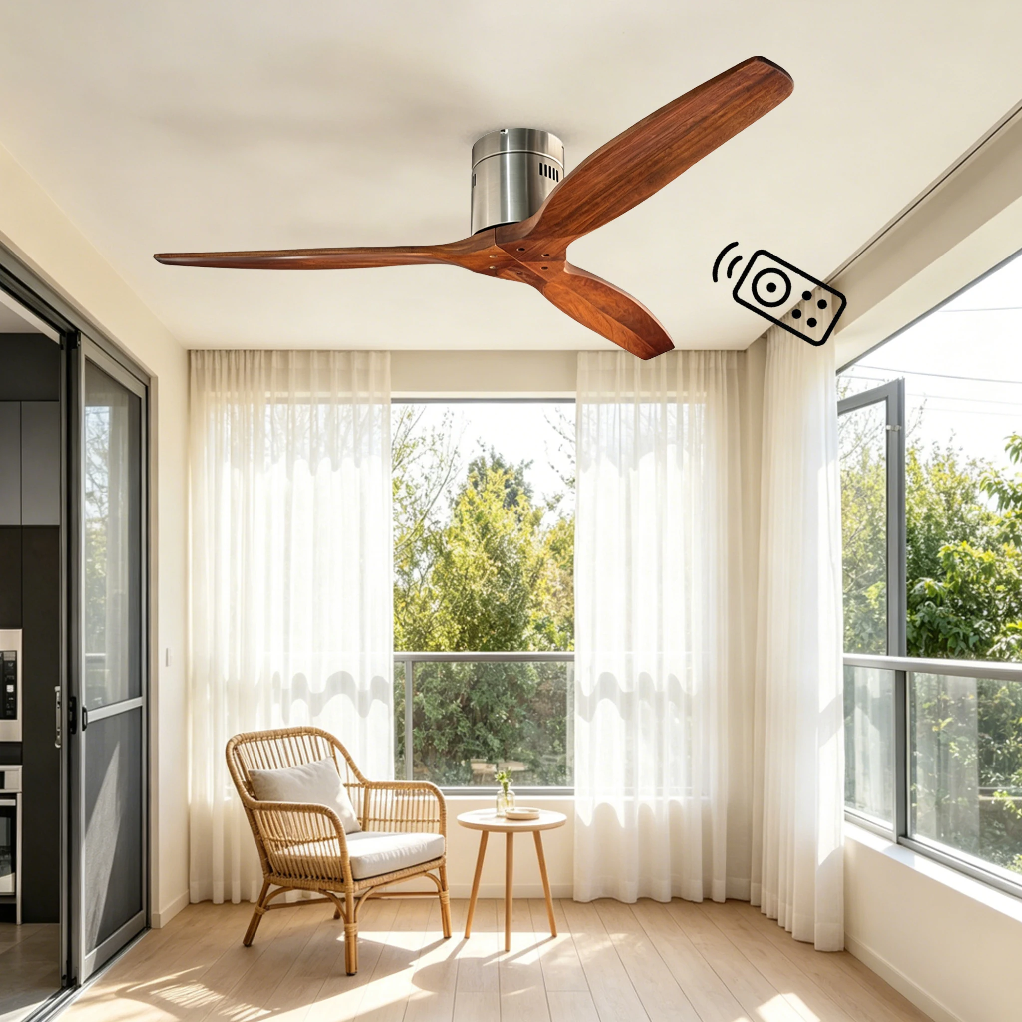 

52" Retro solid wood ceiling fan low floor ceiling fan no light remote household bedroom restaurant