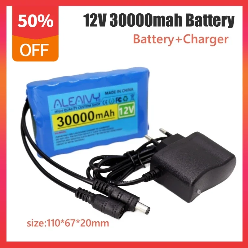 

12V 30000mAh 18650 Rechargeable Li-ion Battery Pack for CCTV Camera Monitor, AC/DC 12.6V 30Ah with 1A Charger, Portable Power