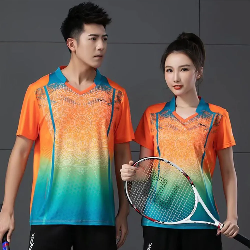 Quick Dry Men Women Print Tennis Shirt 2024 Summer Short Sleeve Leisure T-shirt Print Couple Table Tennis Badminton Uniform Tops