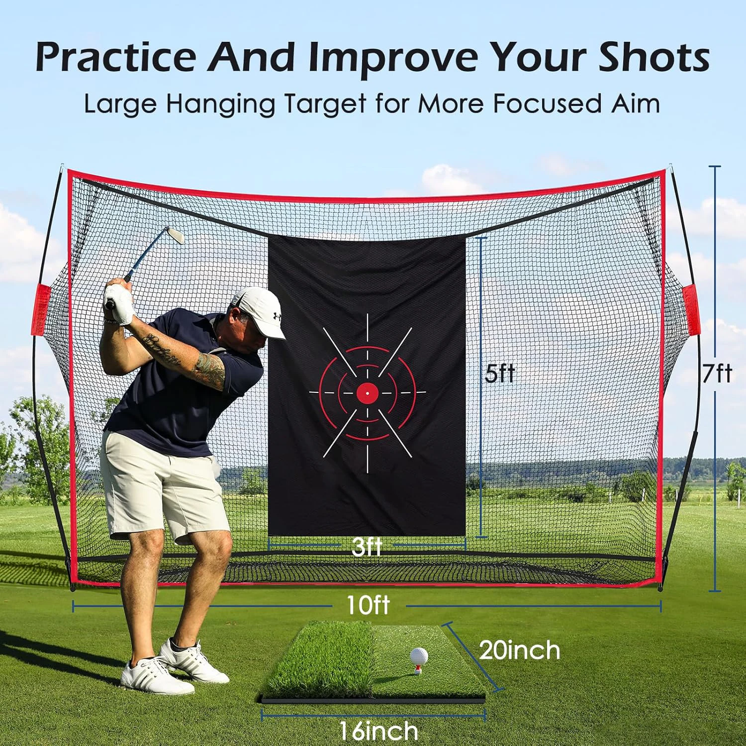 Factory Wholesale Golf Practice Cage, 9x7ft Portable Golf Net with Customizable Logo and Color for Professional Trainingpromote