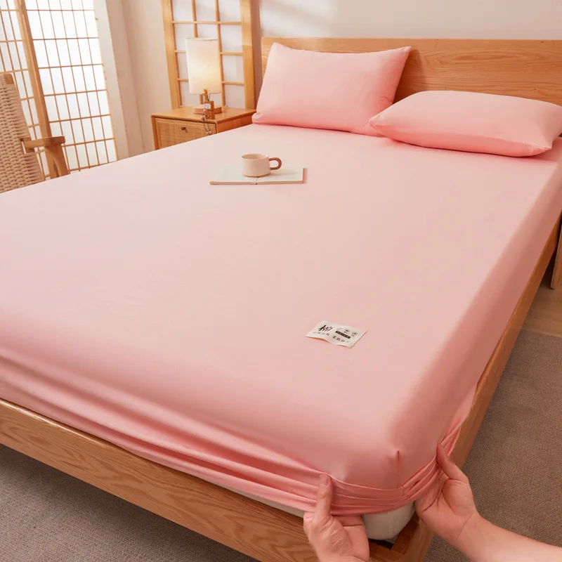 

2025 new solid color simple Xinjiang long-staple cotton pure cotton fitted sheet three piece cotton mattress protective cove