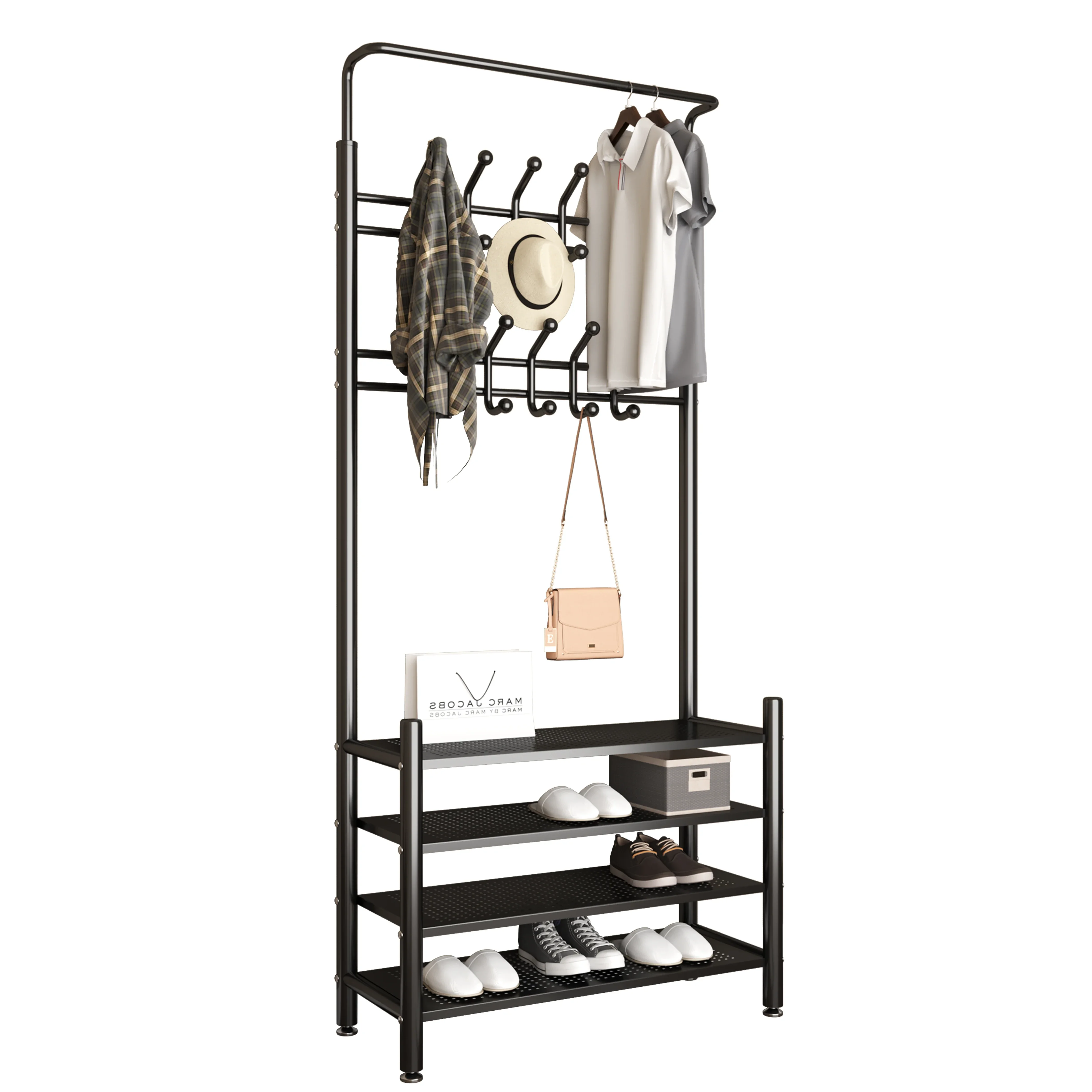 

Indoor Floor Standing Shoe Cabinet With Hooks Multi-layer Stable Large Capacity Shoe Coat Rack Modern Minimalist Home Furniture