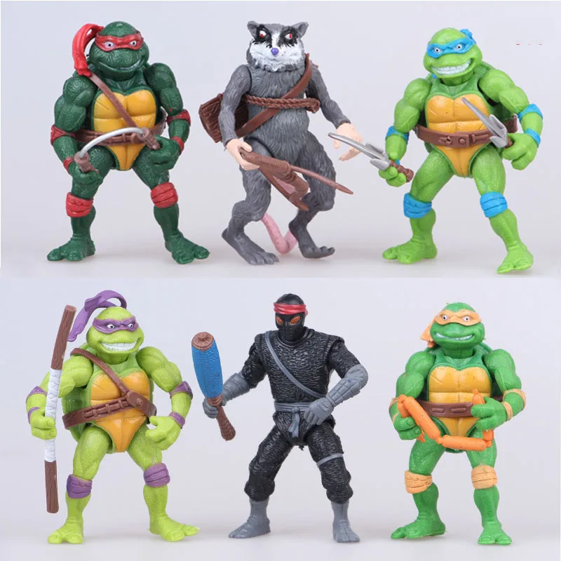 6Pcs Teenage Mutant Ninja Turtles Action Figurine Q Version Splinter Raphael Mikey Leonardo Da Vinci Donatello Oroku Saki Figure