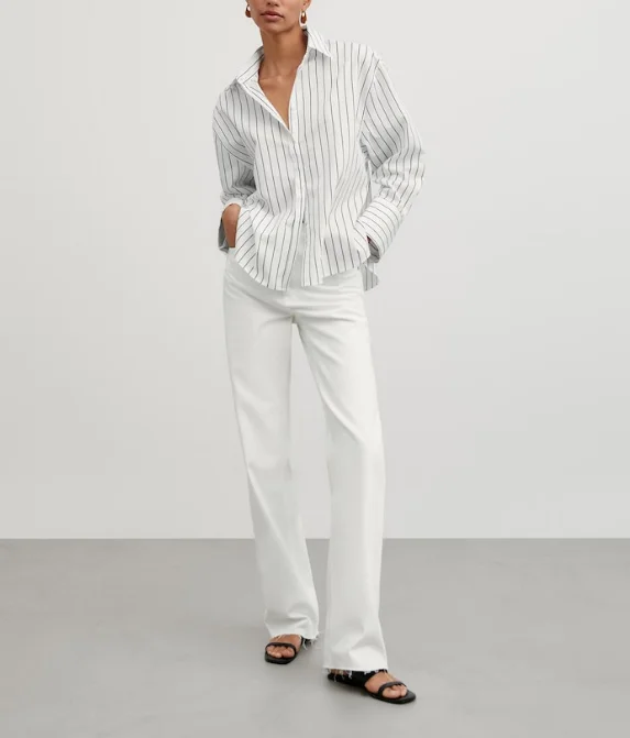 Spring  MD Loose Striped irt Long Sve Single Button Design Sensation Turn-down Collar Women's Faion Premium Quali