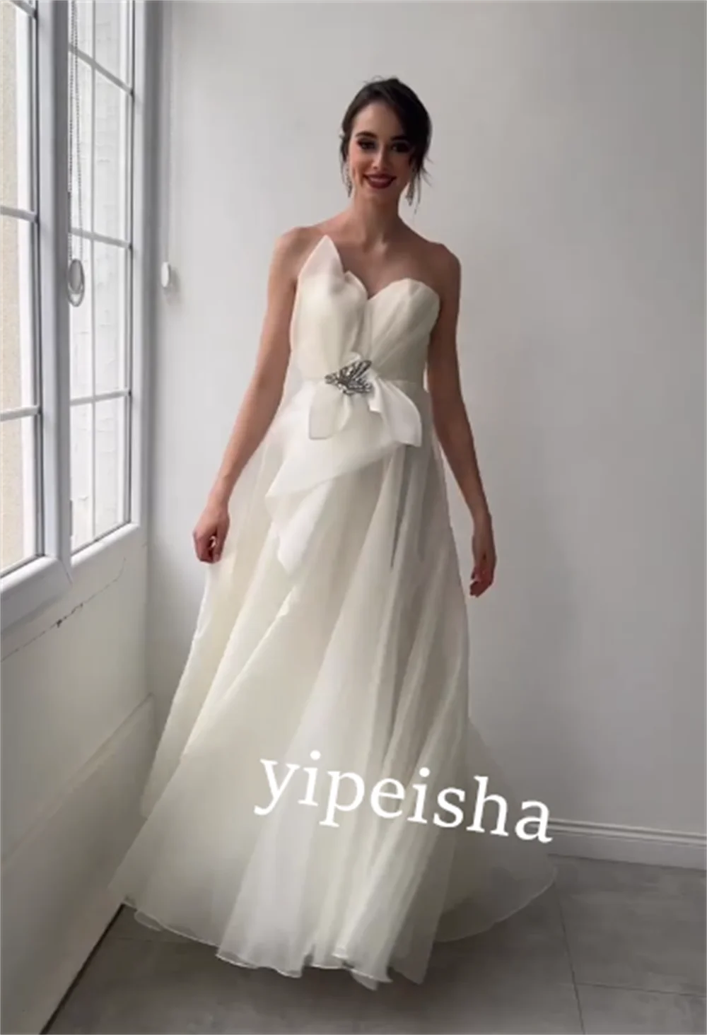 Organza Sash plissettato Quinceanera a-line senza spalline abito per occasioni su misura abiti lunghi