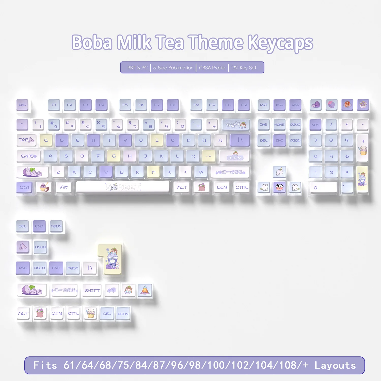

[Four-sided transparent white background - Bobo milk tea] PC + PBT hot sublimation small full set of boxed mechanical keyboard k