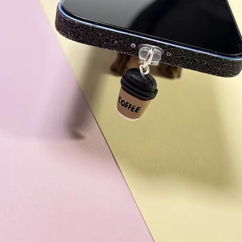 Resin Coffee Cup White beard Pendant Phone Decor Dust Plug for iPhone / Android /Type-C Ports Stylish Decorative Phone Accessory