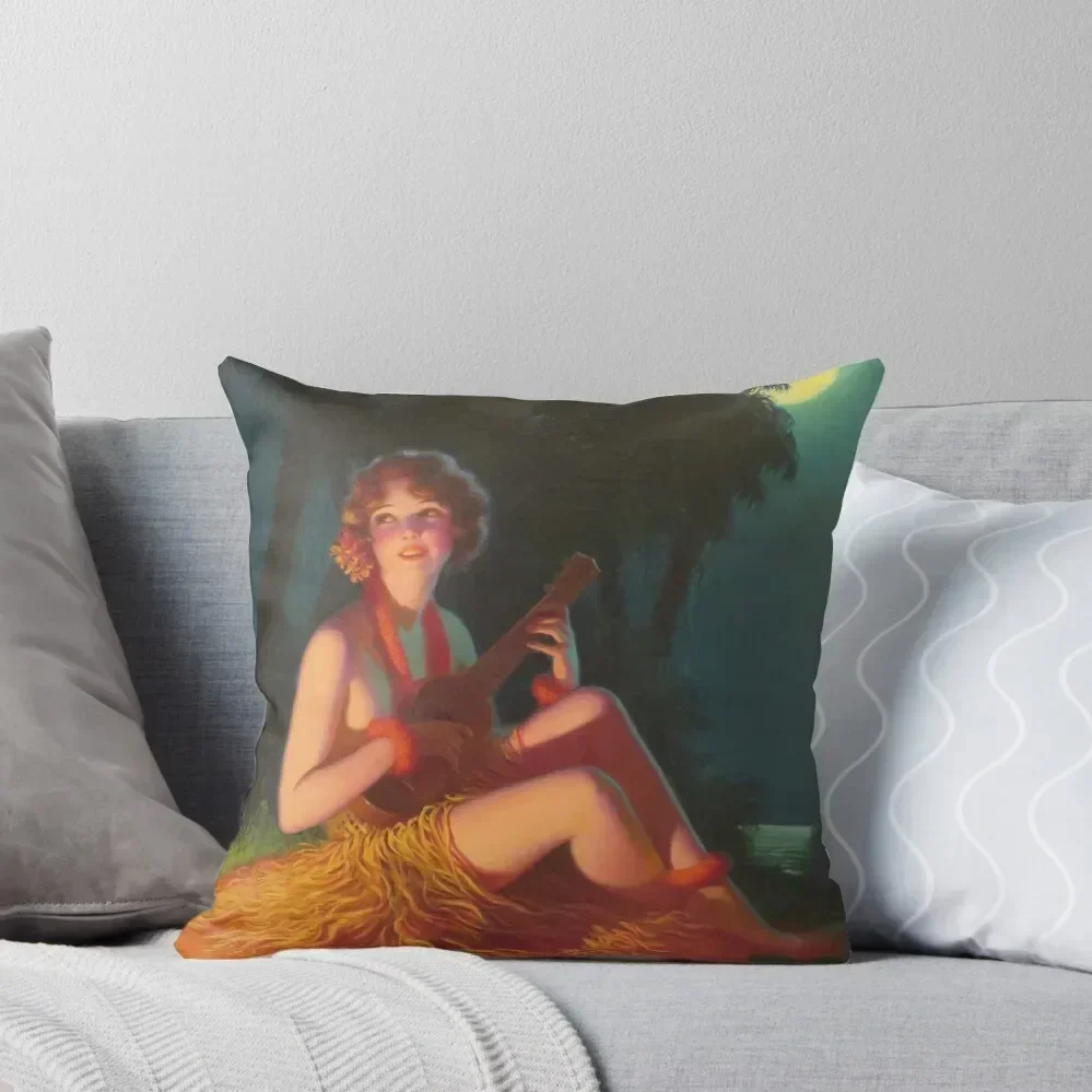 

Girl in Moonlight with Banjo Ukulele Throw Pillow autumn decoration Cushions For Children covers for pillows pillow