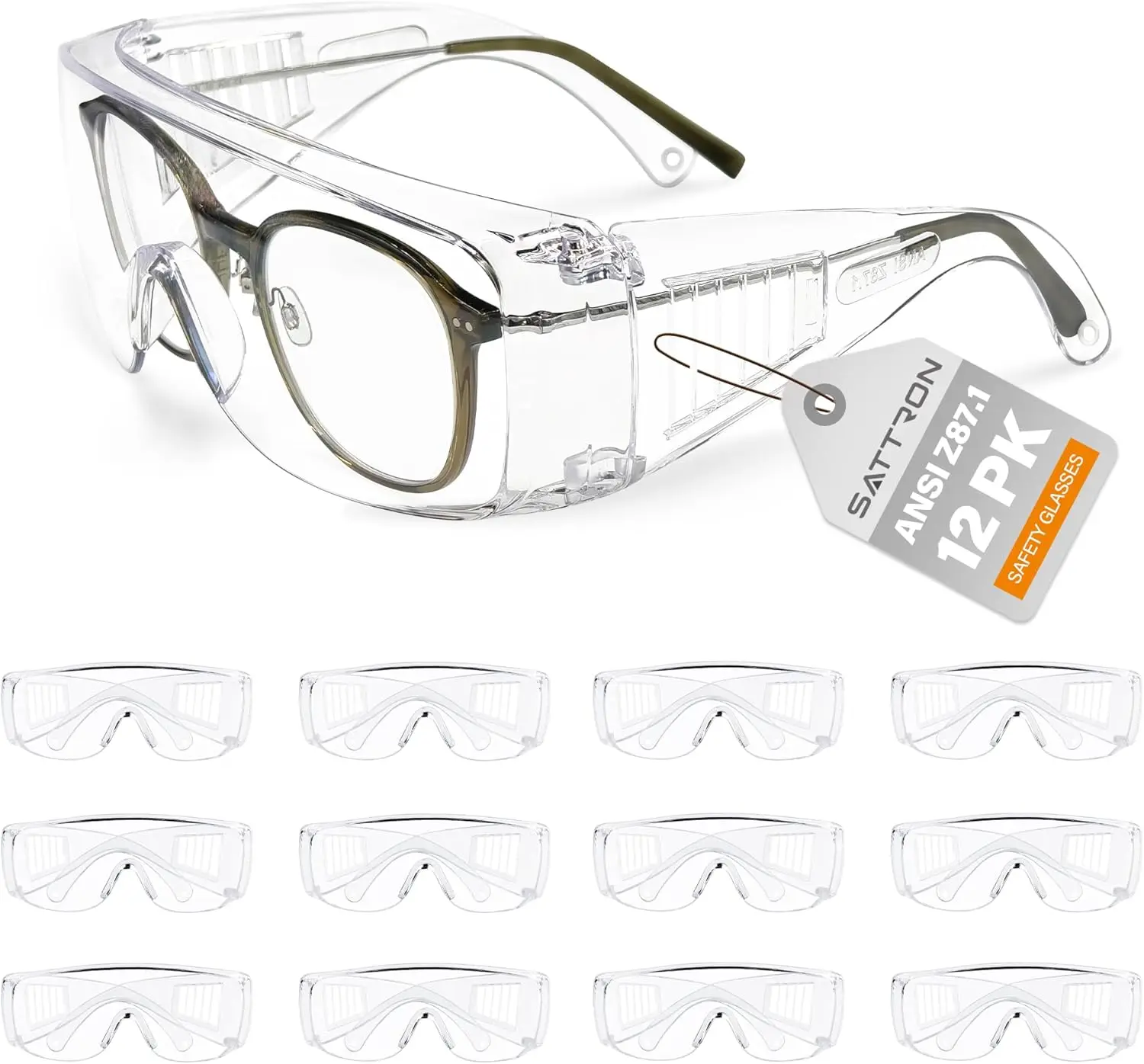 

Clear Safety Glasses Over Eyeglasses 12 Pack Impact Resistant Wide Vision Fits Over Prescription Glasses Dust Splash Proof