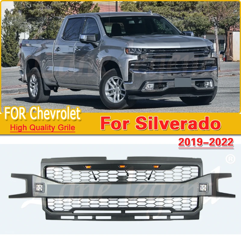 

For Chevrolet Silverado 2019-2022 High quality Bumper Front Racing Grill Grills Mask Radiator Grille Pickup Auto Parts
