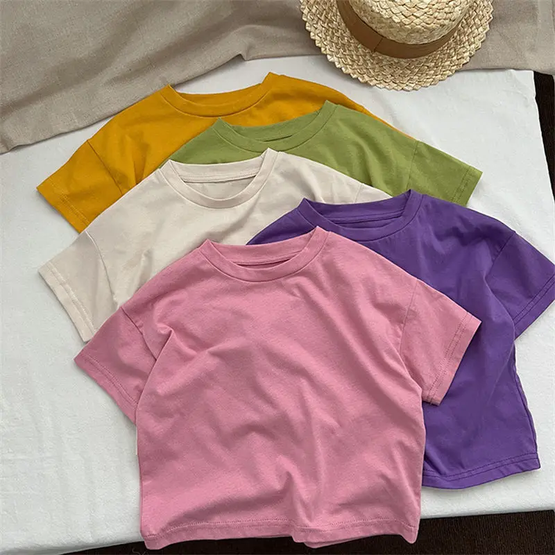 Men's and Women's Clothing 2025 Summer New Short Sleeved Solid Color Thin Cotton Round Neck T-shirt Top