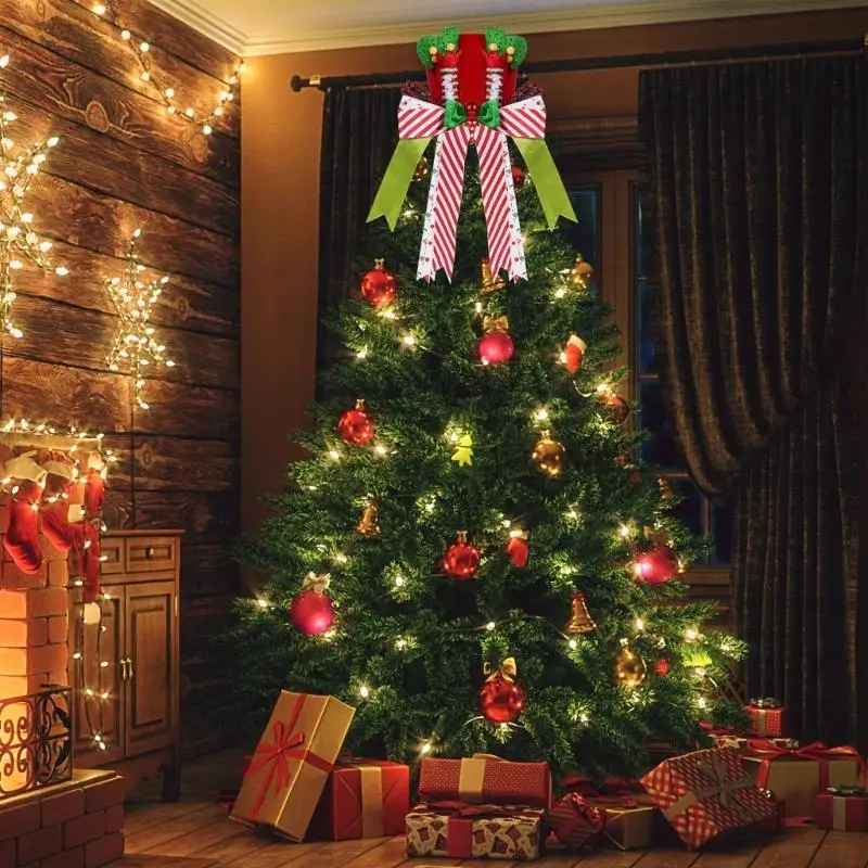 652F 크리스마스 엘프 모자 트리 토퍼 부직포 크리 에이 티브 디자인 가족 축하 이벤트를위한 쉬운 설치 휴일 장식