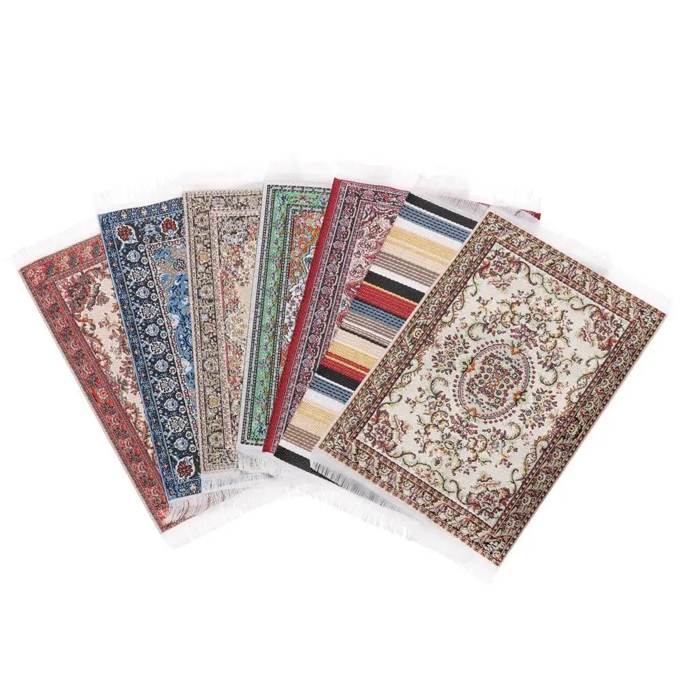 Floral Pattern Mat Mini House Decor Turkish Style Miniature Weaving Rug Dollhouse Carpet Doll Accessories Floor Coverings